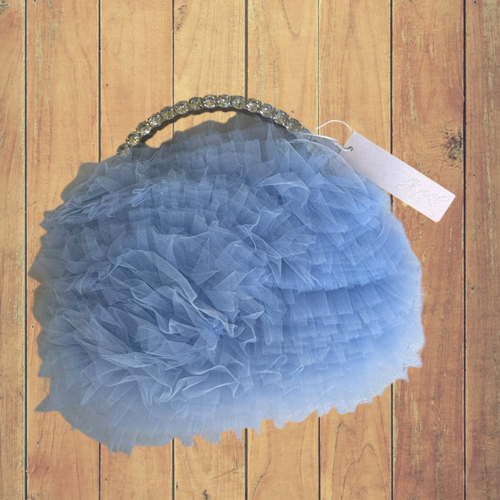 NEW Badgley Mischka Jewel Baby Blue Tulle Bag With Rhinestone Handle